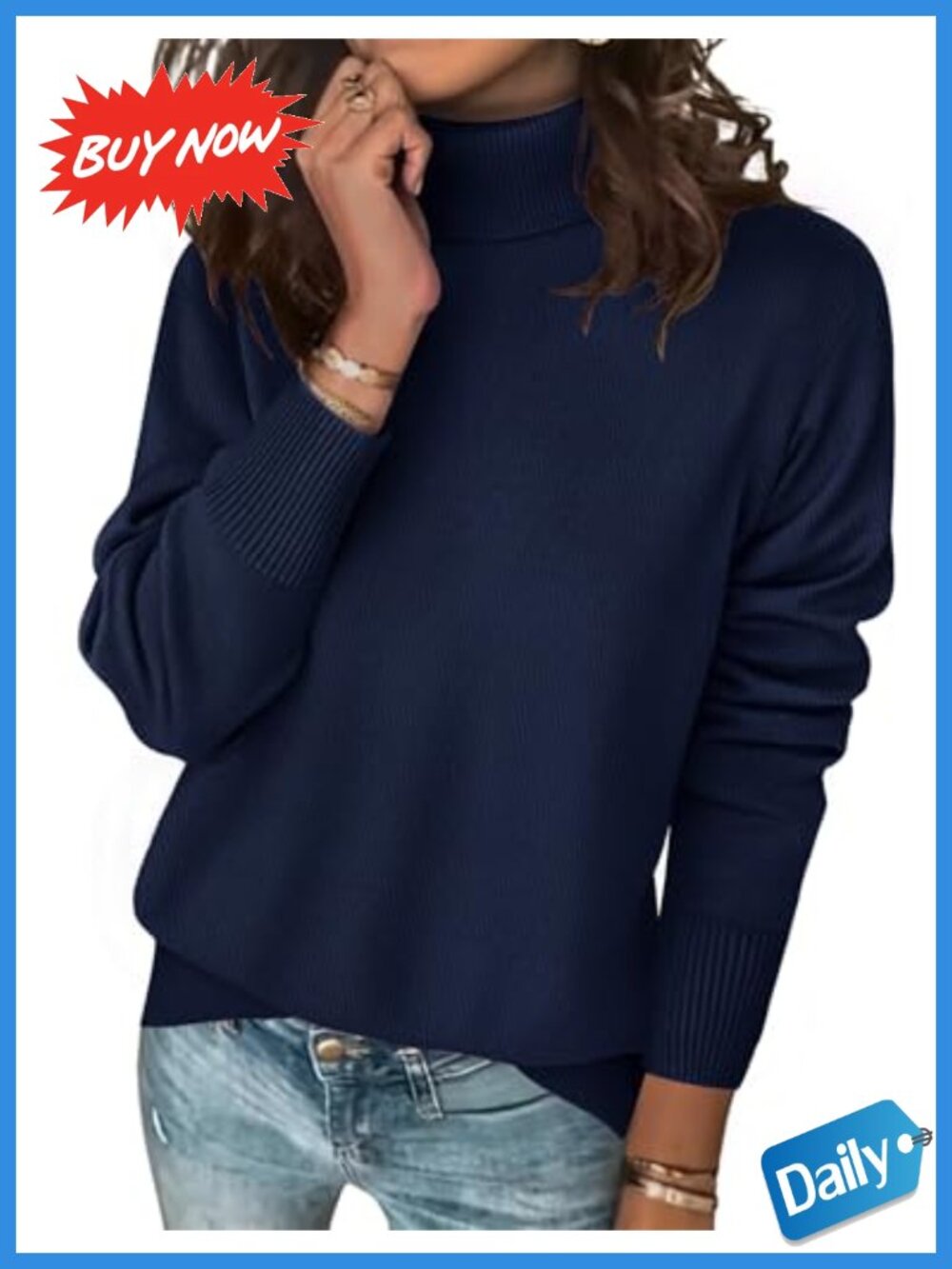 Turtleneck Sweater Long Sleeve Knit Pullover Top